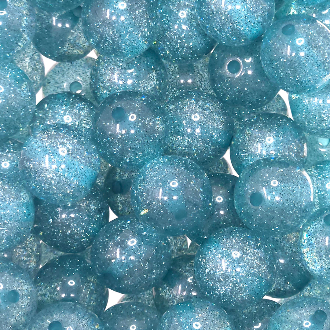20mm Light Blue Acrylic Glitter Beads