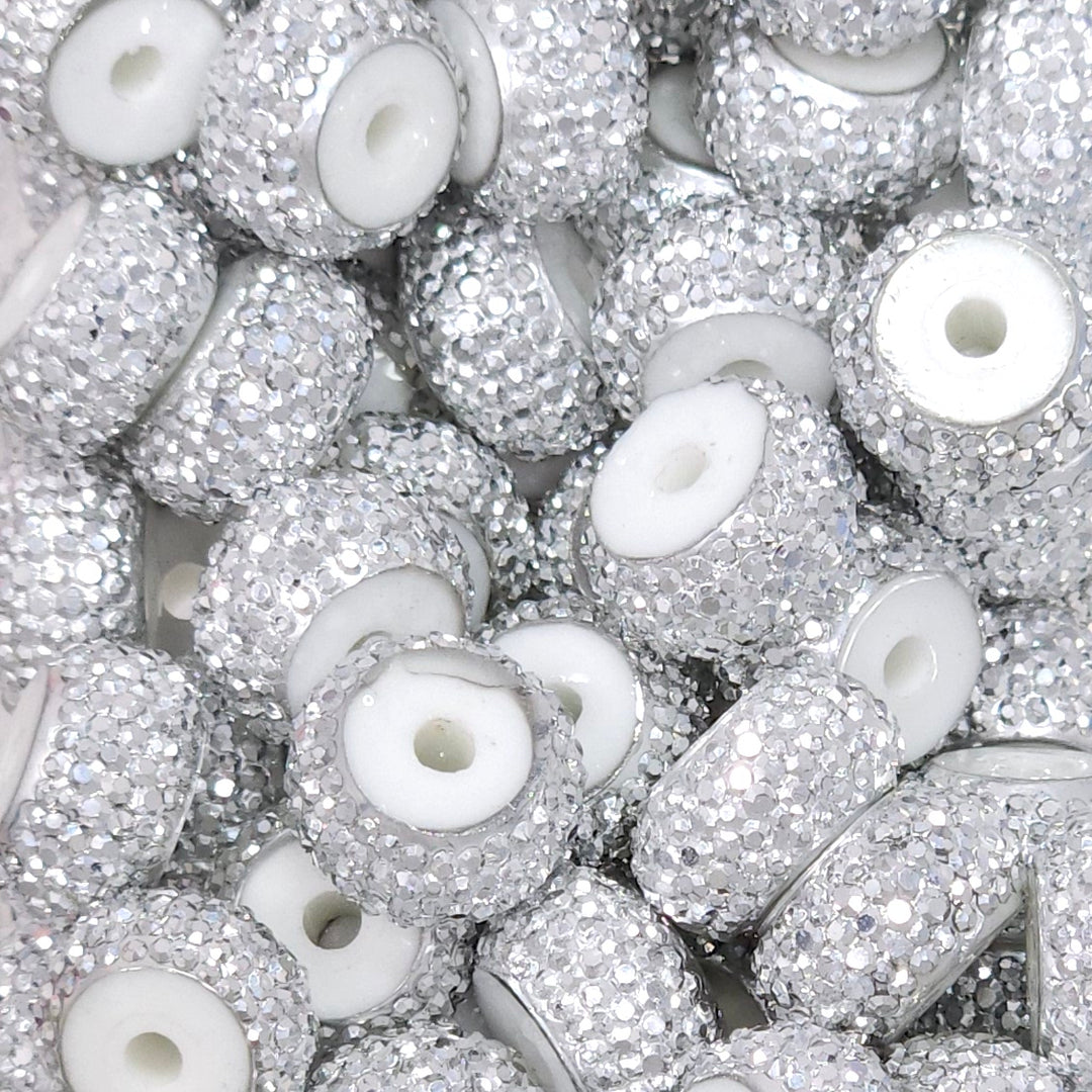 12mm Silver Stud Abacus Acrylic Spacer Beads (20 Beads)
