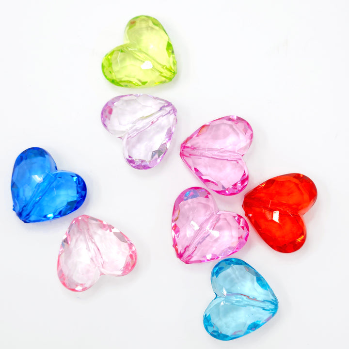 29mm Faceted Acrylic Jewel Heart Beads