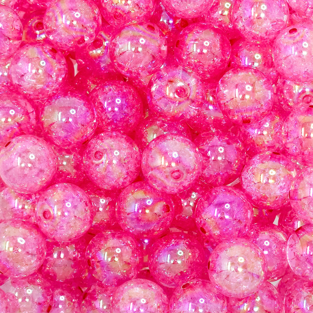 16mm Hot Pink Crackle Acrylic Beads