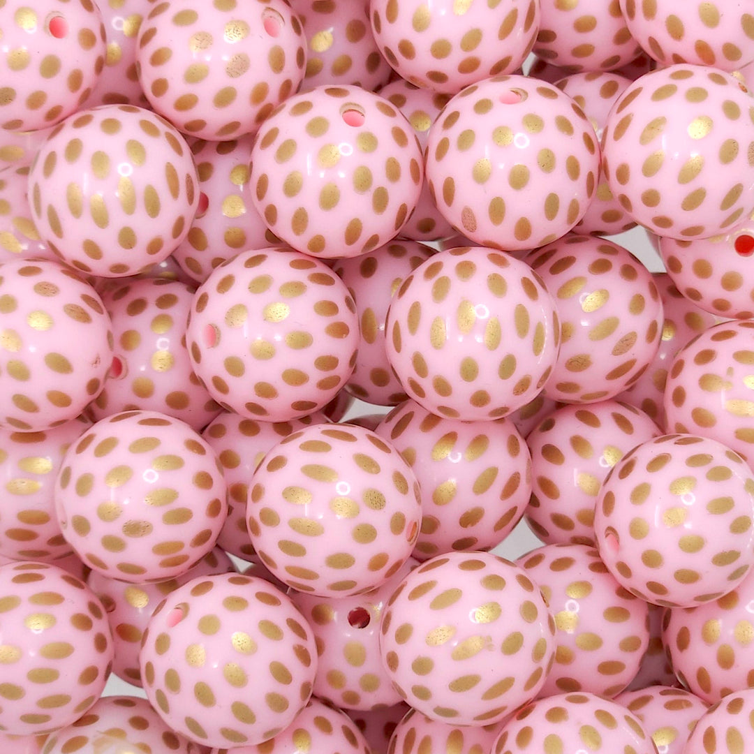 20mm Gold Polka Dotted Pink Acrylic Beads