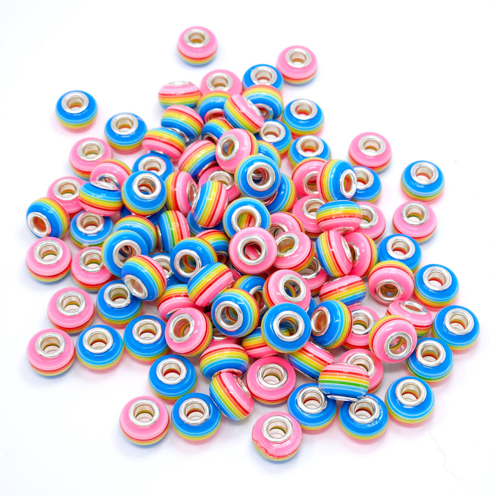 14mm Bright Rainbow Acrylic Spacer Beads (10 Beads)