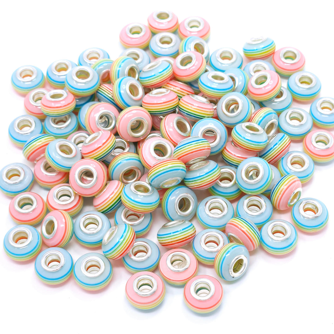 14mm Pastel Rainbow Acrylic Spacer Beads (10 Beads)
