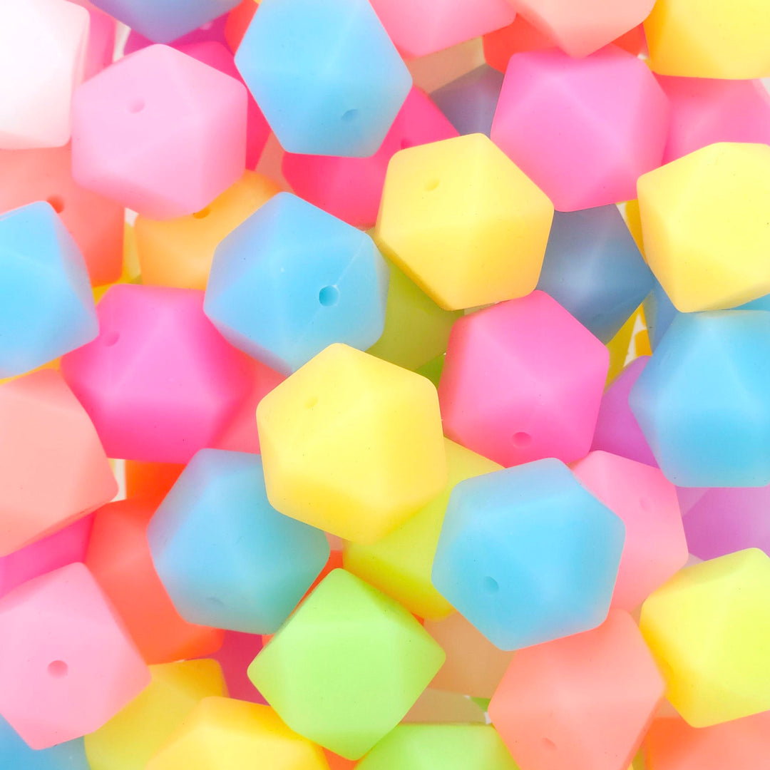 17mm Glow-in-the-Dark Silicone Hex Beads (10 beads)