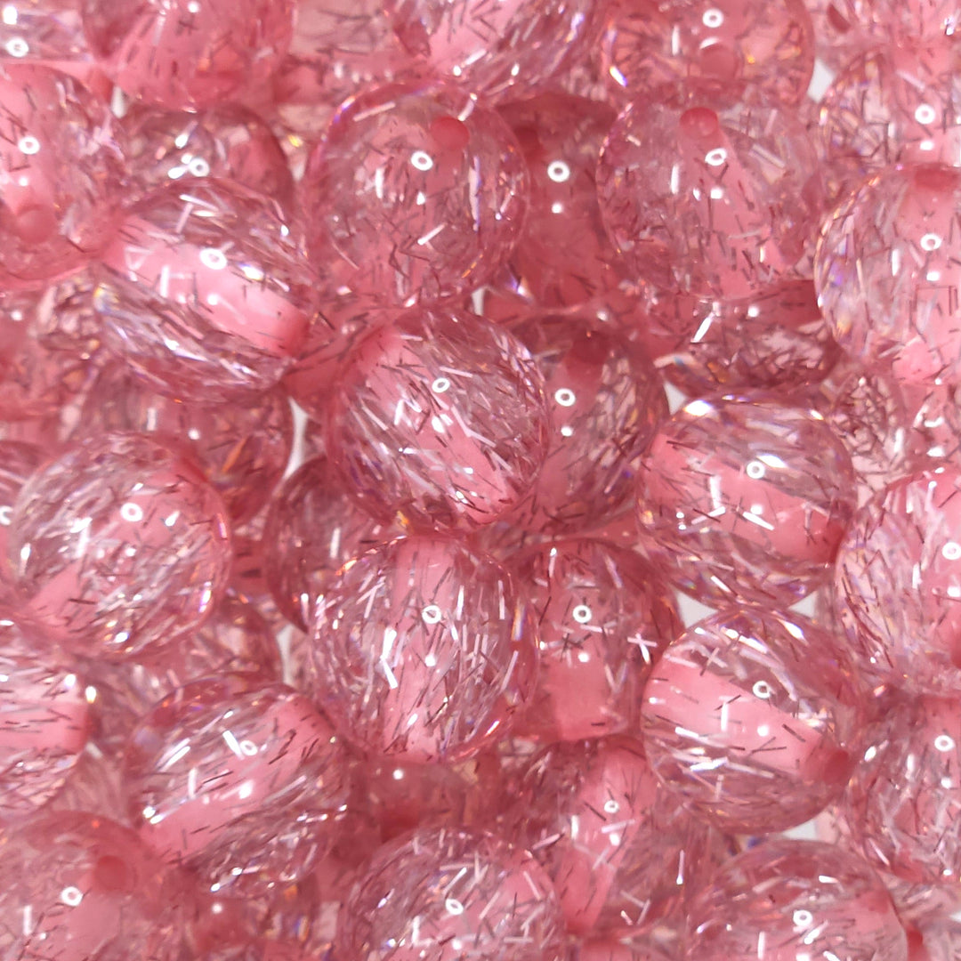 20mm Pink Tinsel Acrylic Beads