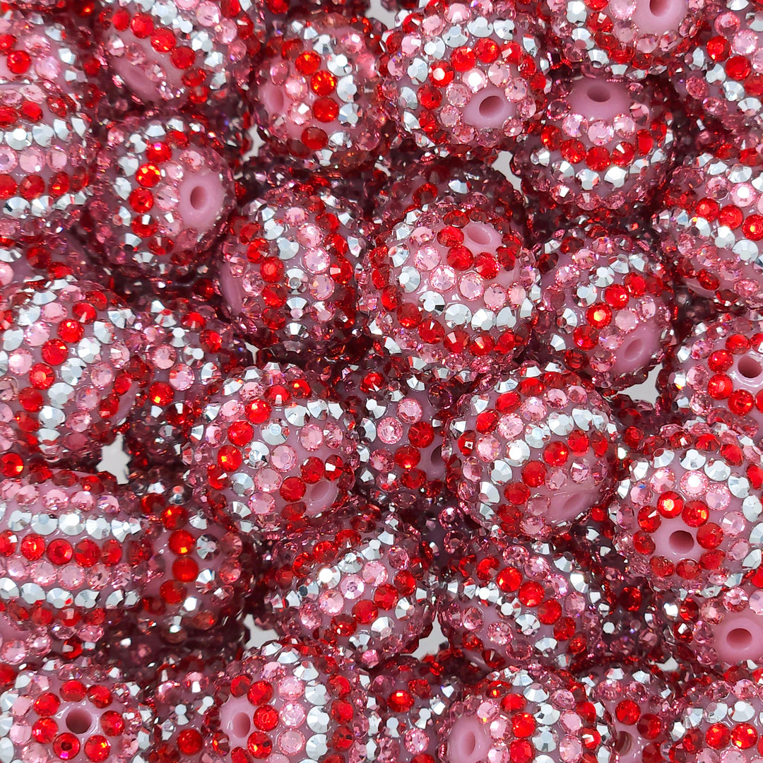 20mm Red/Silver/Pink Stripe Rhinestone Beads