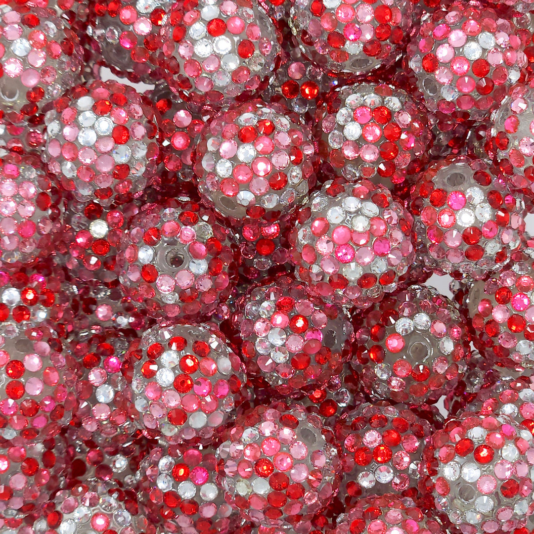 20mm Silver/Red/Pink Confetti Rhinestone Beads