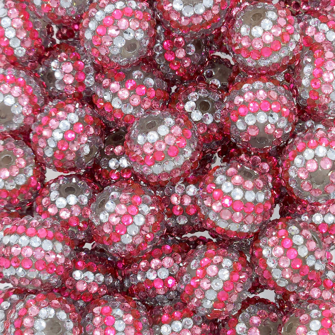 20mm Silver/Rose/Hot Pink Stripe Rhinestone Beads
