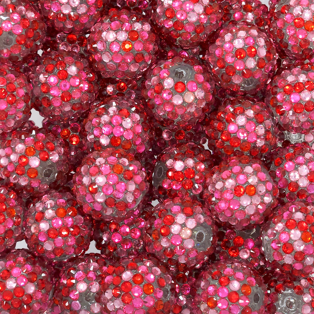 20mm Red/Pink/Hot Pink Confetti Rhinestone Beads