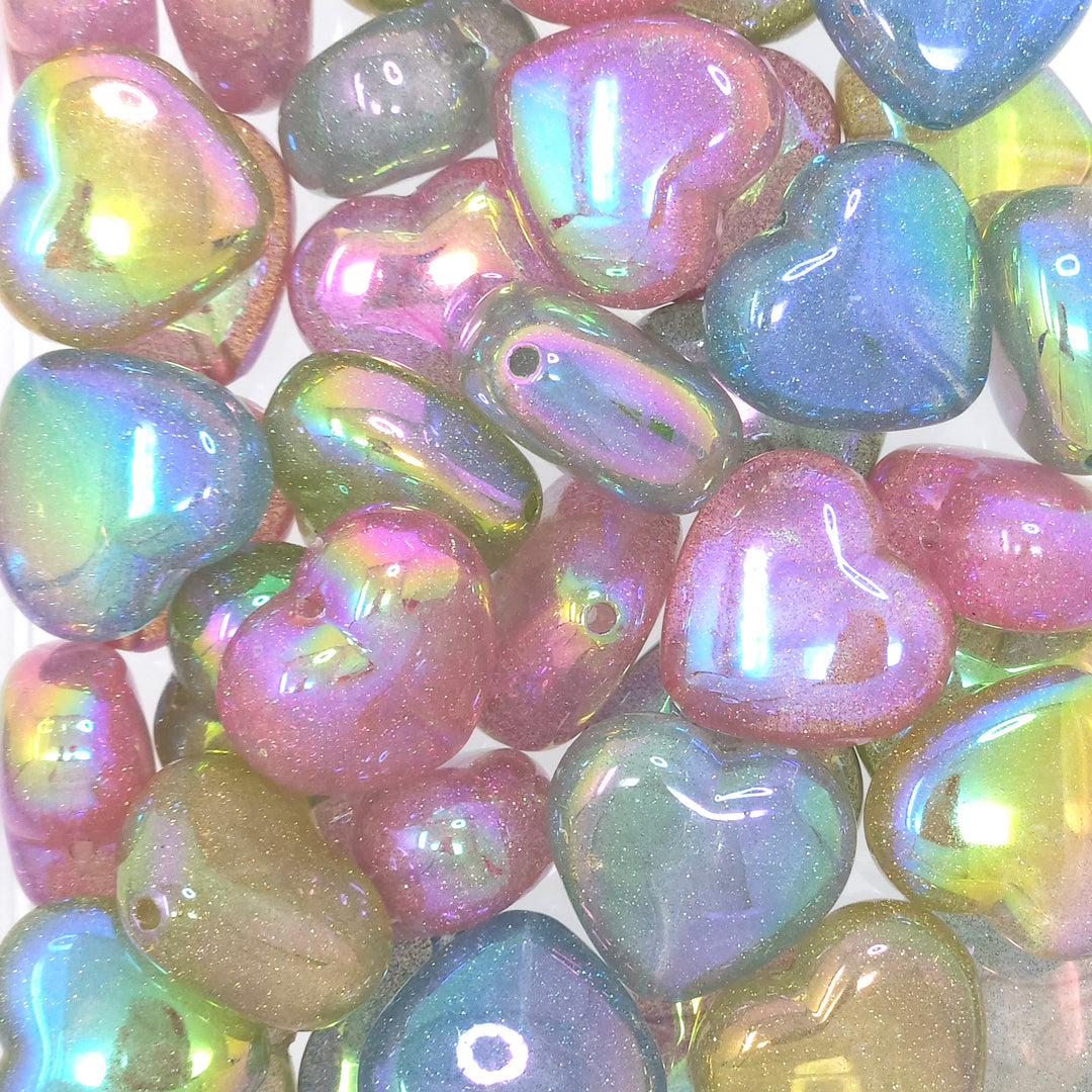 25mm AB Glitter Heart Acrylic Beads