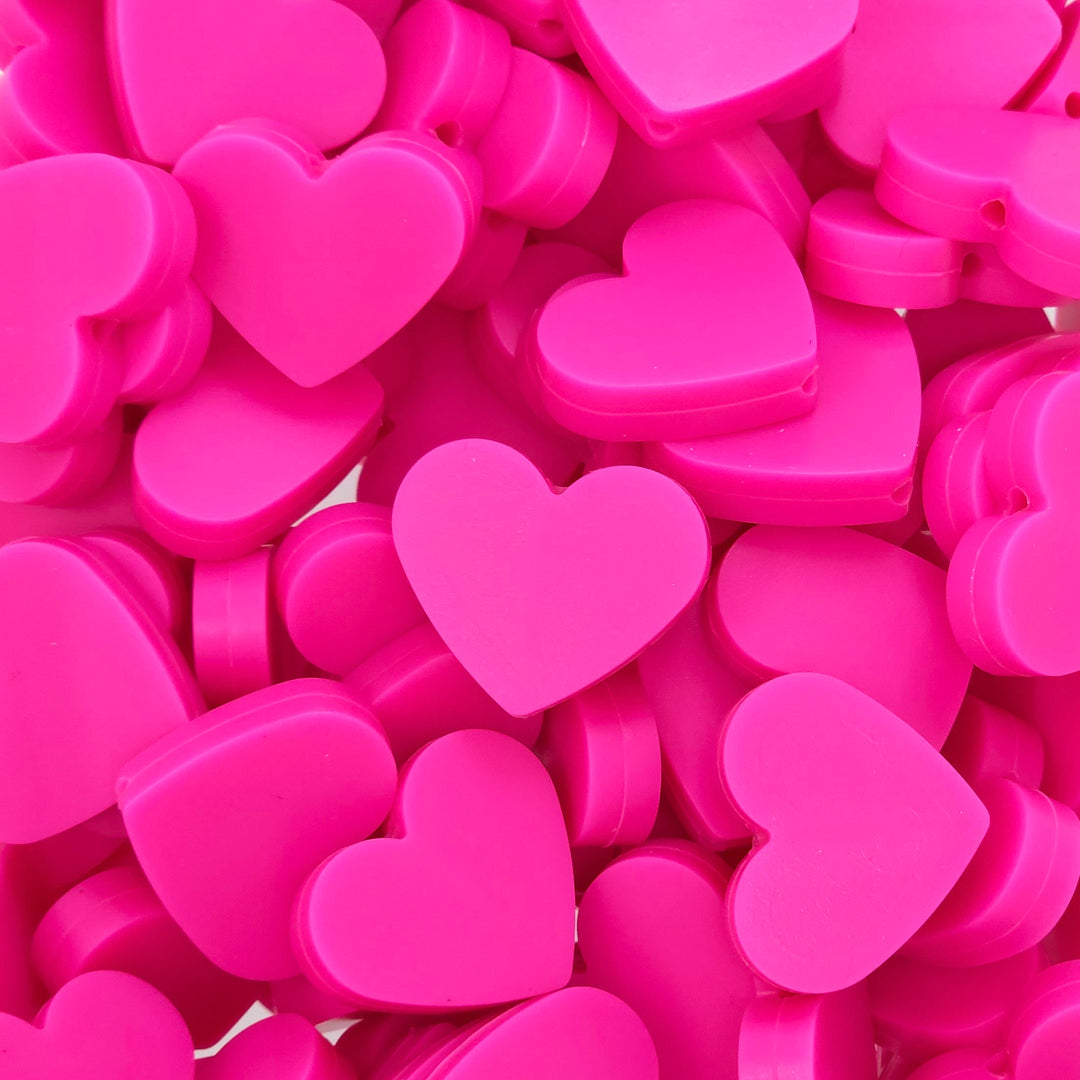 25mm Hot Pink Silicone Heart Focal Beads