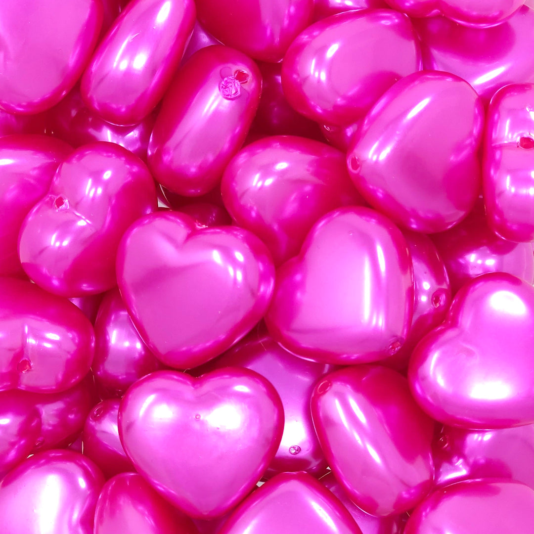 27mm Hot Pink Pearl Heart Acrylic Beads