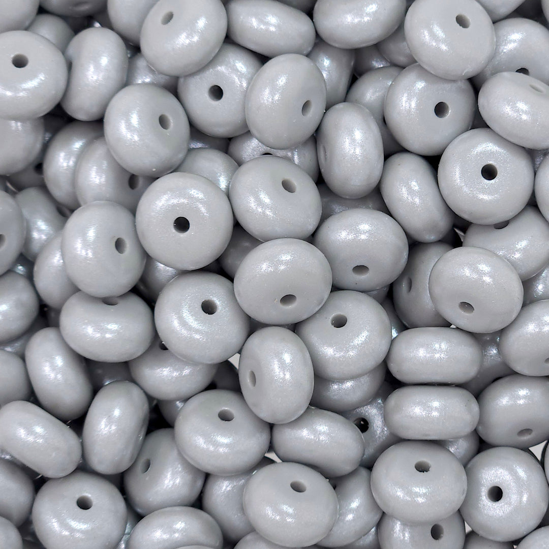 14mm Light Gray Shimmer Pearl Abacus Spacer Silicone Beads