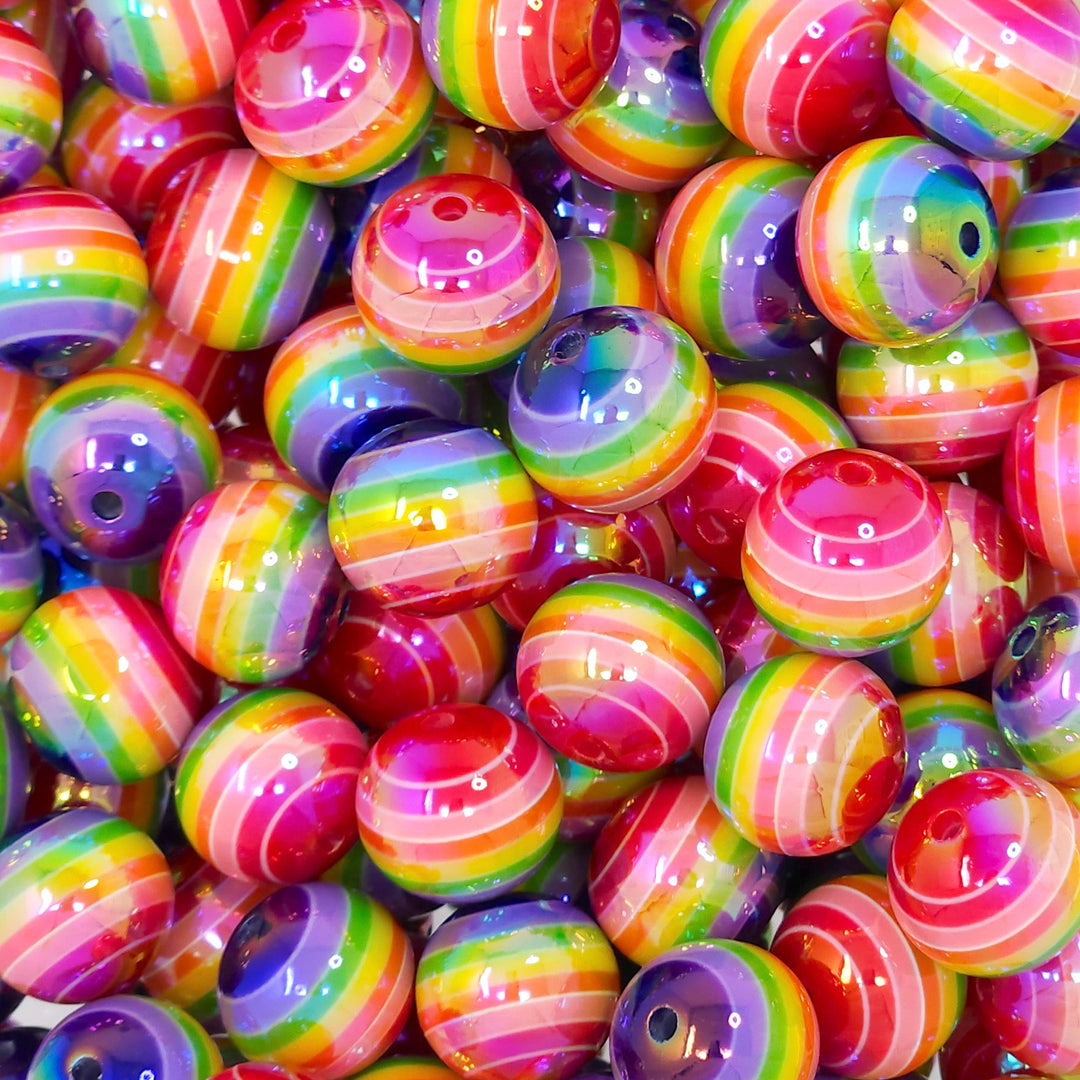 16mm AB Rainbow Stripe Acrylic Beads