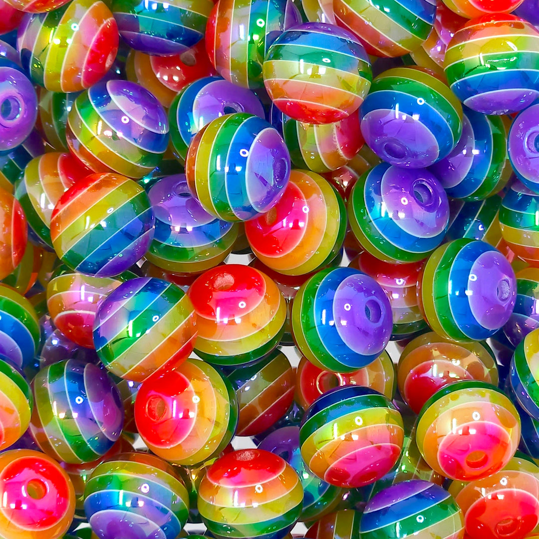 16mm AB Translucent Rainbow Stripe Acrylic Beads