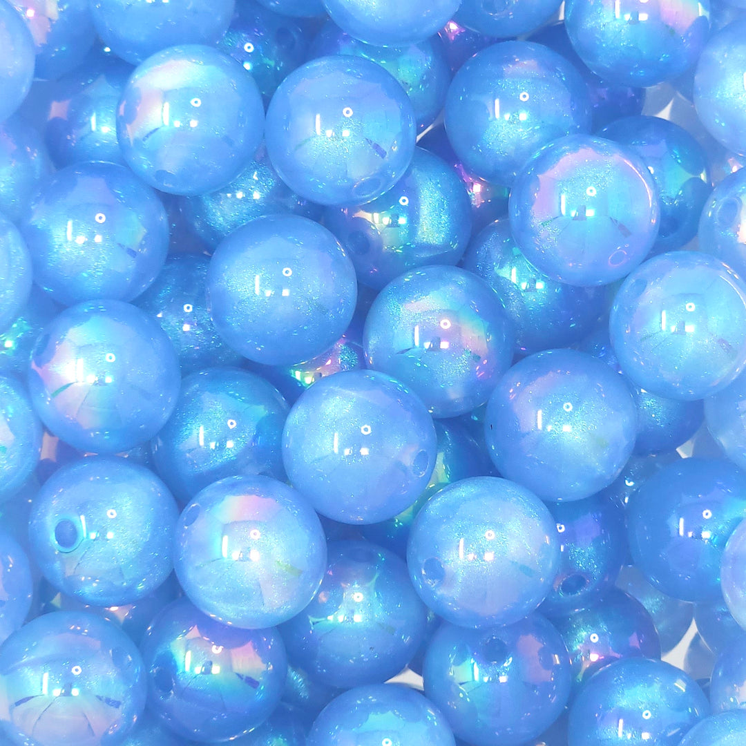 16mm Light Blue Aurora Glitter Shimmer Acrylic Beads