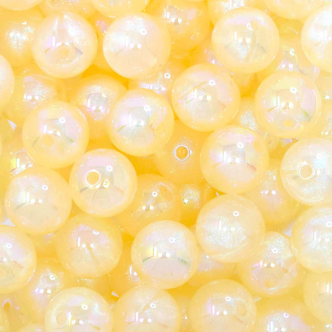 16mm Yellow Aurora Glitter Shimmer Acrylic Beads