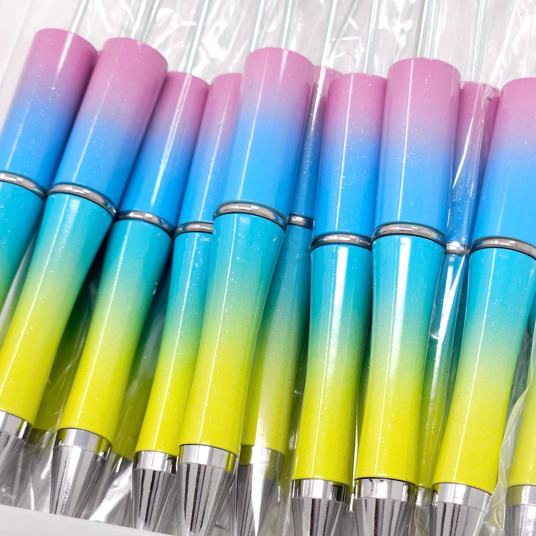 Rainbow Ombre Glittery Beadable Plastic Pen