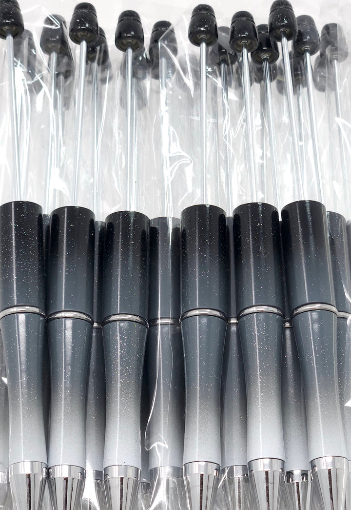 Black Ombre Glittery Beadable Plastic Pen