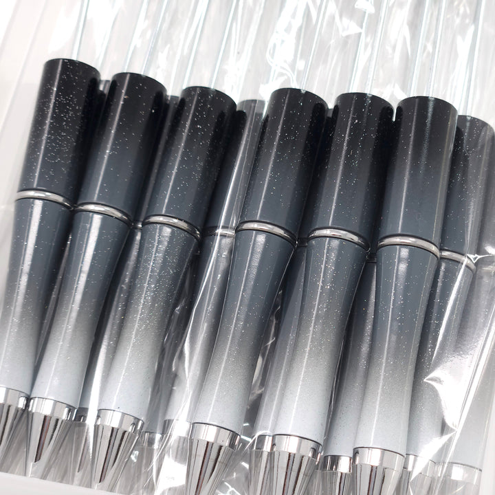 Black Ombre Glittery Beadable Plastic Pen