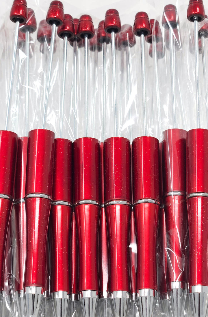 Red Pearlescent Glittery Beadable Plastic Pen