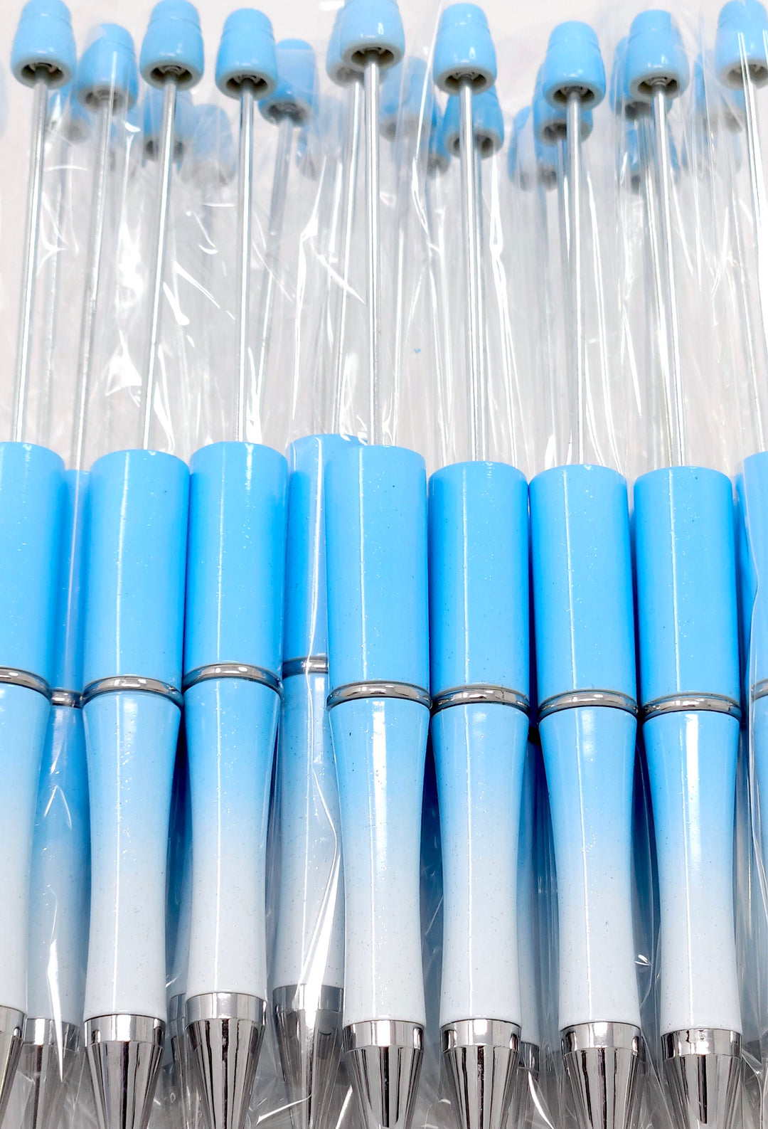 Blue Ombre Glittery Beadable Plastic Pen