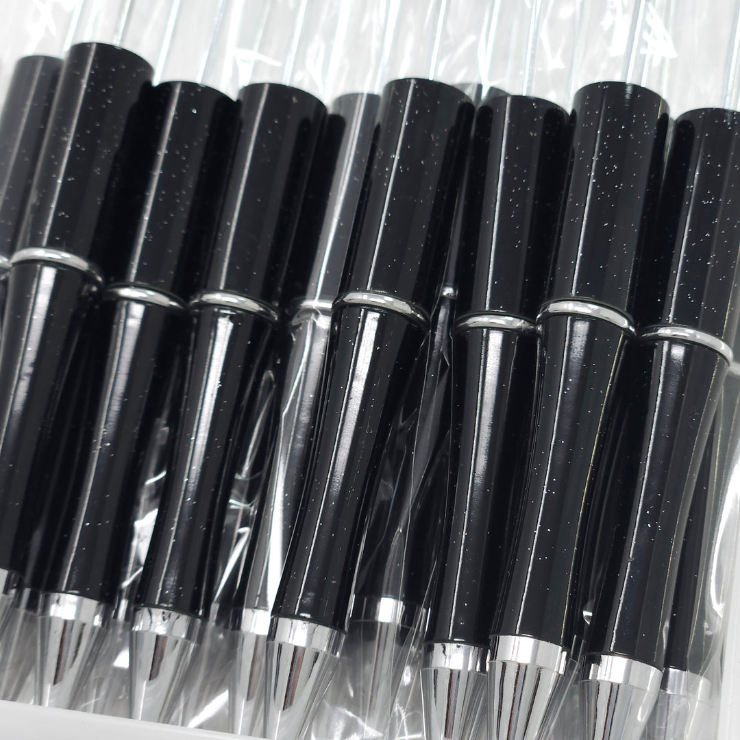 Black Glittery Beadable Plastic Pen