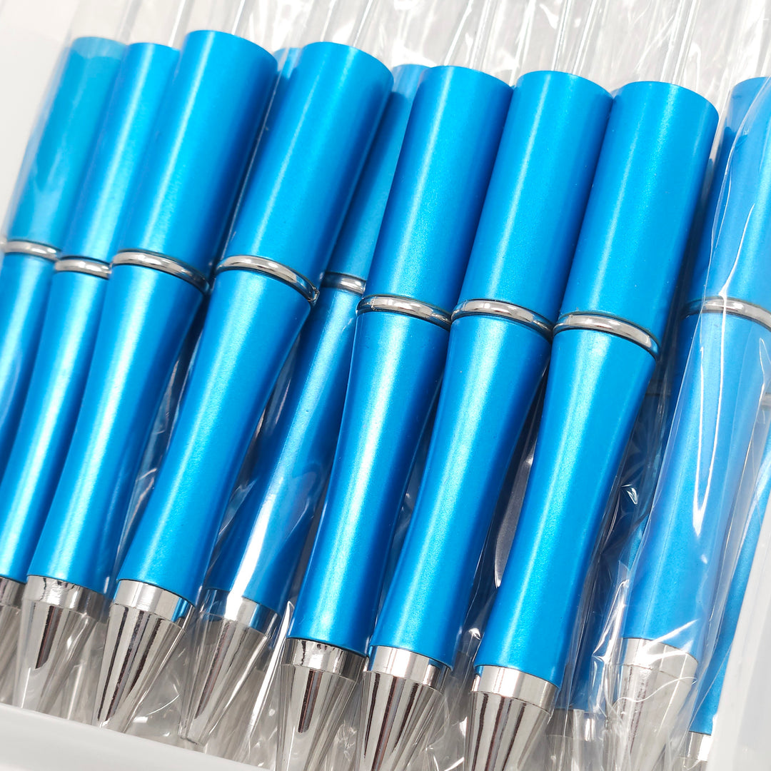 Cyan Blue Pearlescent Beadable Plastic Pen