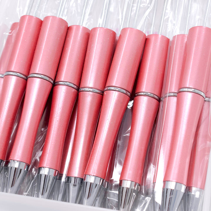 Coral Pearlescent Glittery Beadable Plastic Pen