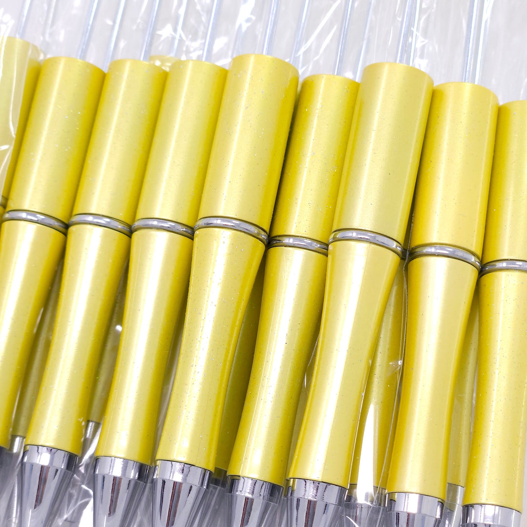 Yellow Pearlescent Glittery Beadable Plastic Pen
