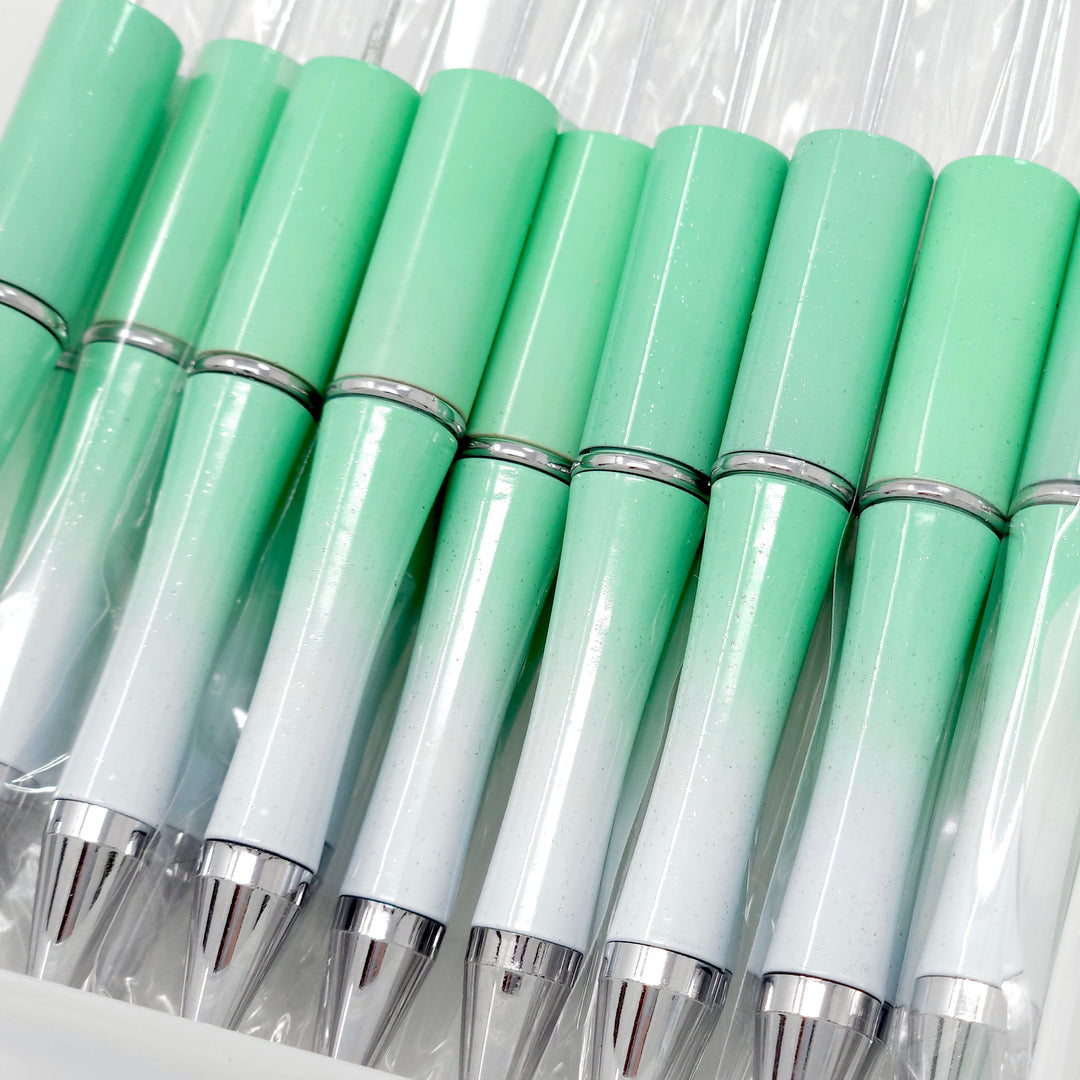 Mint Ombre Glittery Beadable Plastic Pen