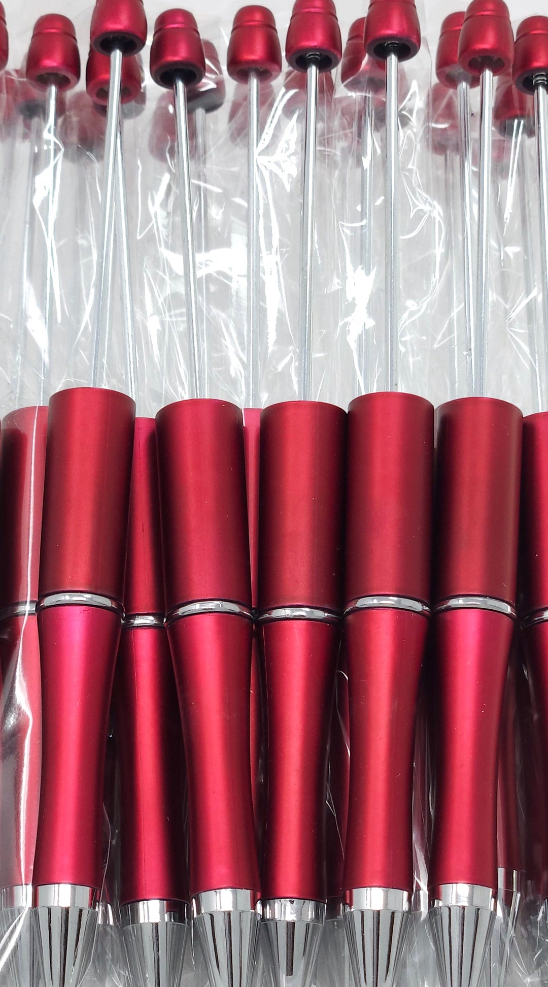 Deep Red Pearlescent Beadable Plastic Pen