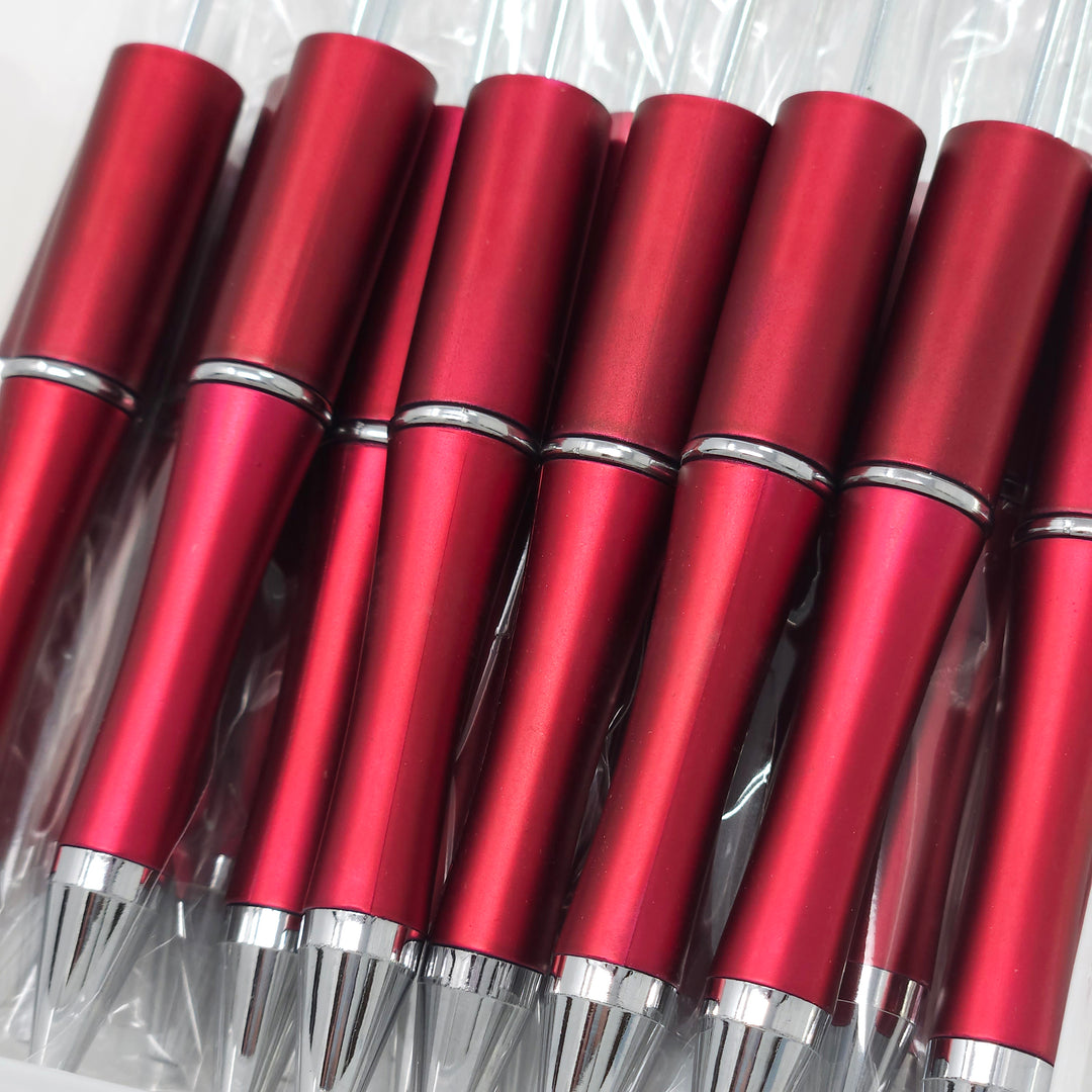 Deep Red Pearlescent Beadable Plastic Pen
