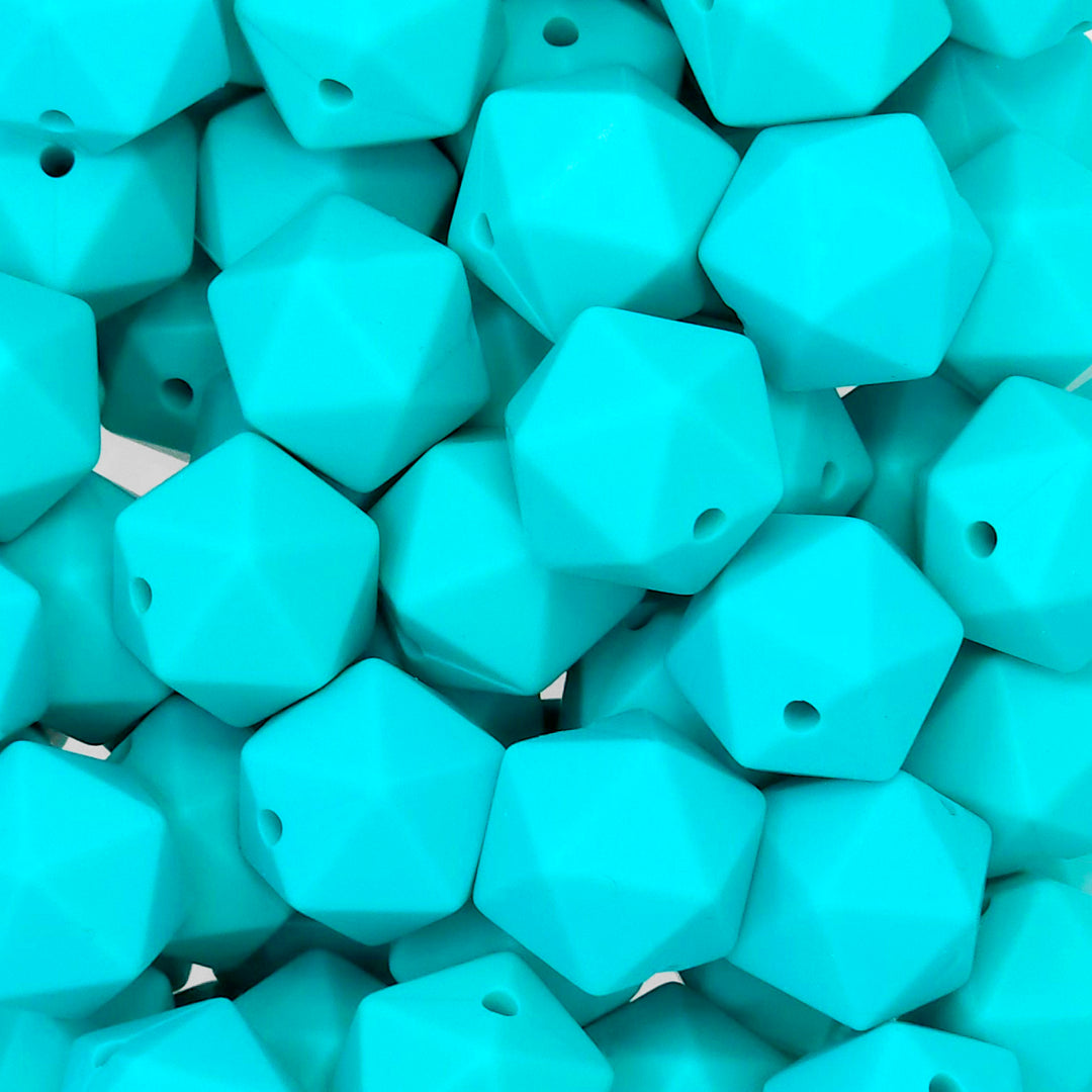 14mm Turquoise Icosahedron Silicone Beads