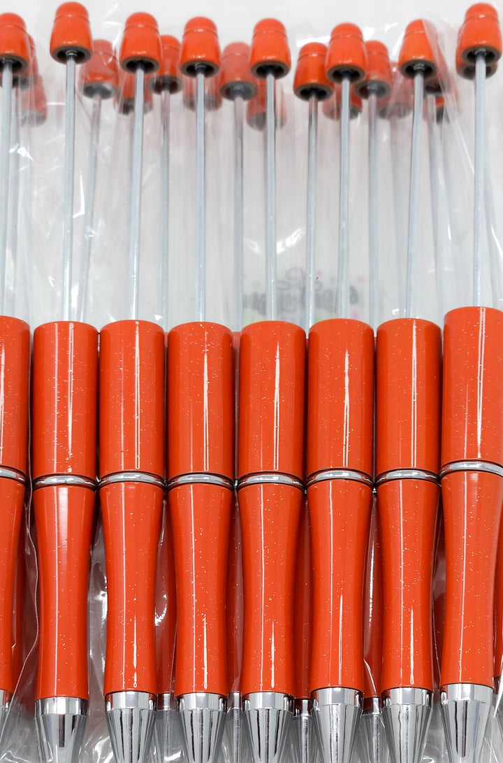 Orange Glittery Beadable Plastic Pen