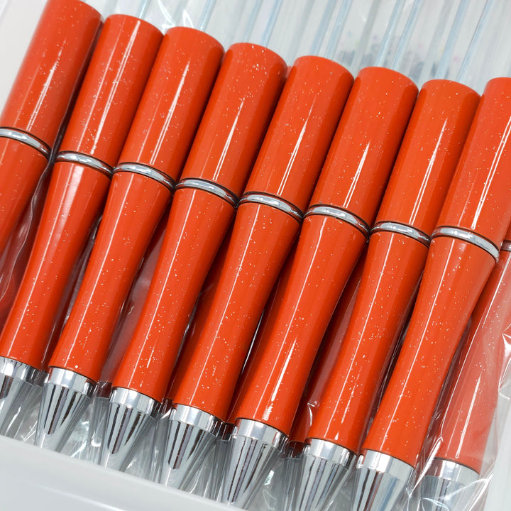 Orange Glittery Beadable Plastic Pen