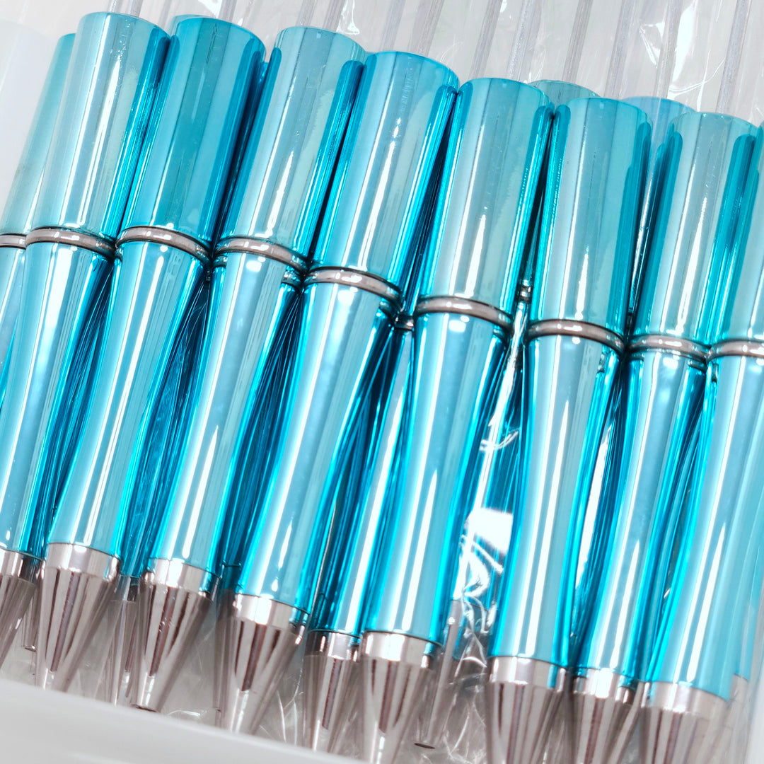 Metallic Aqua Blue Beadable Plastic Pen