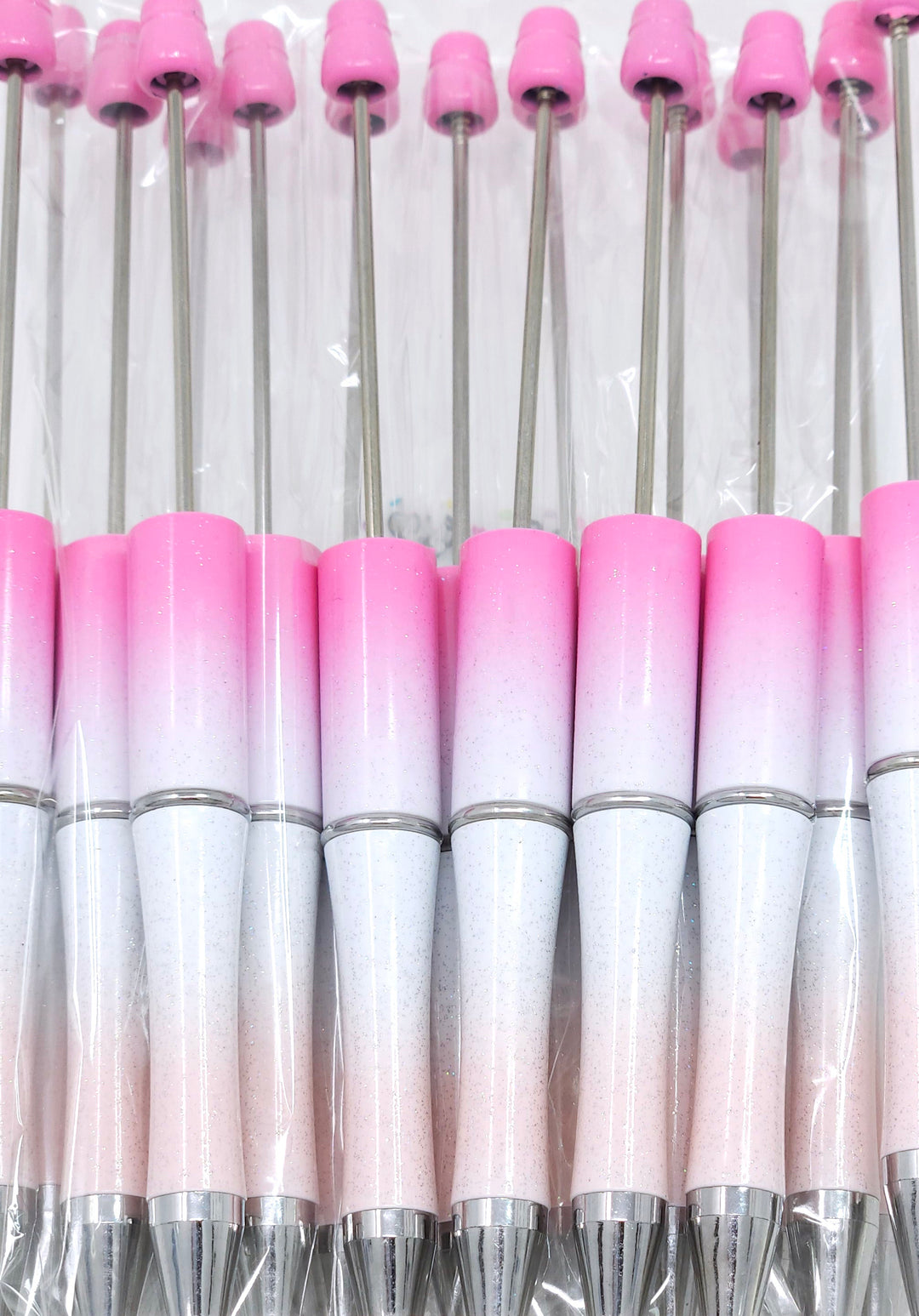 Pink to Peach Ombre Glittery Beadable Plastic Pen