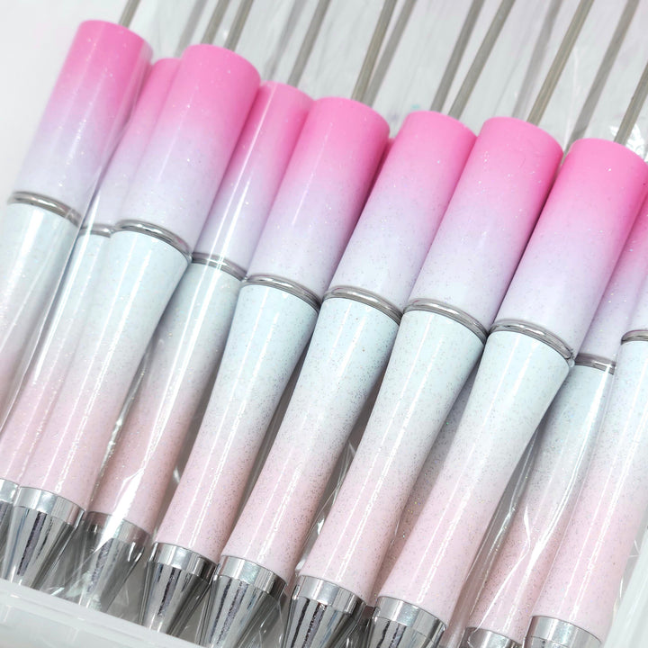 Pink to Peach Ombre Glittery Beadable Plastic Pen
