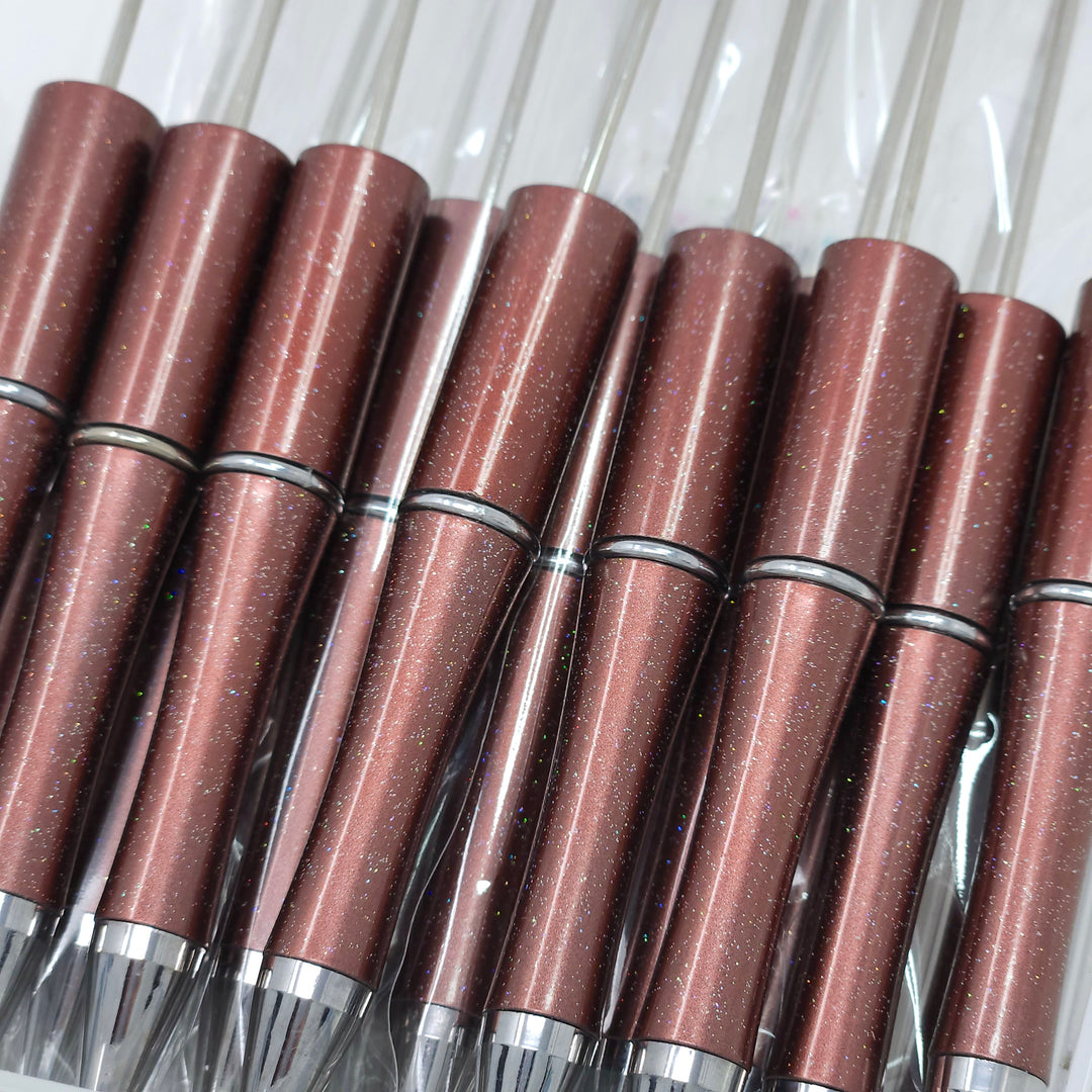 Brown Pearlescent Glittery Beadable Plastic Pen