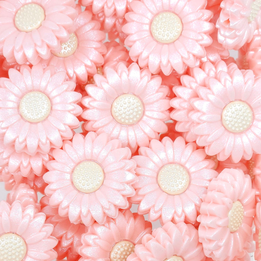30mm Light Pink Shimmer Daisy Flower Silicone Focal Beads