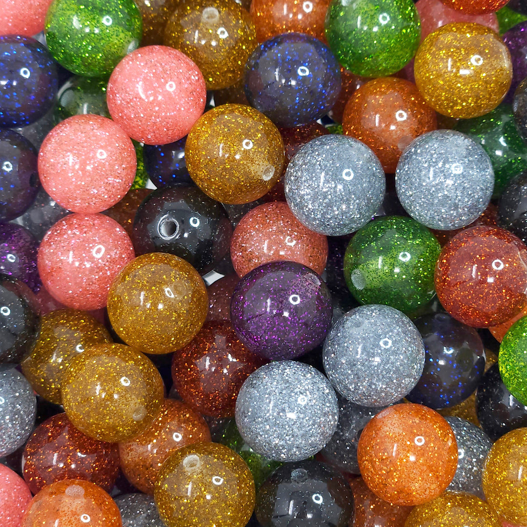 16mm Assorted Color Glitter Acrylic Bead Mix (10 beads)