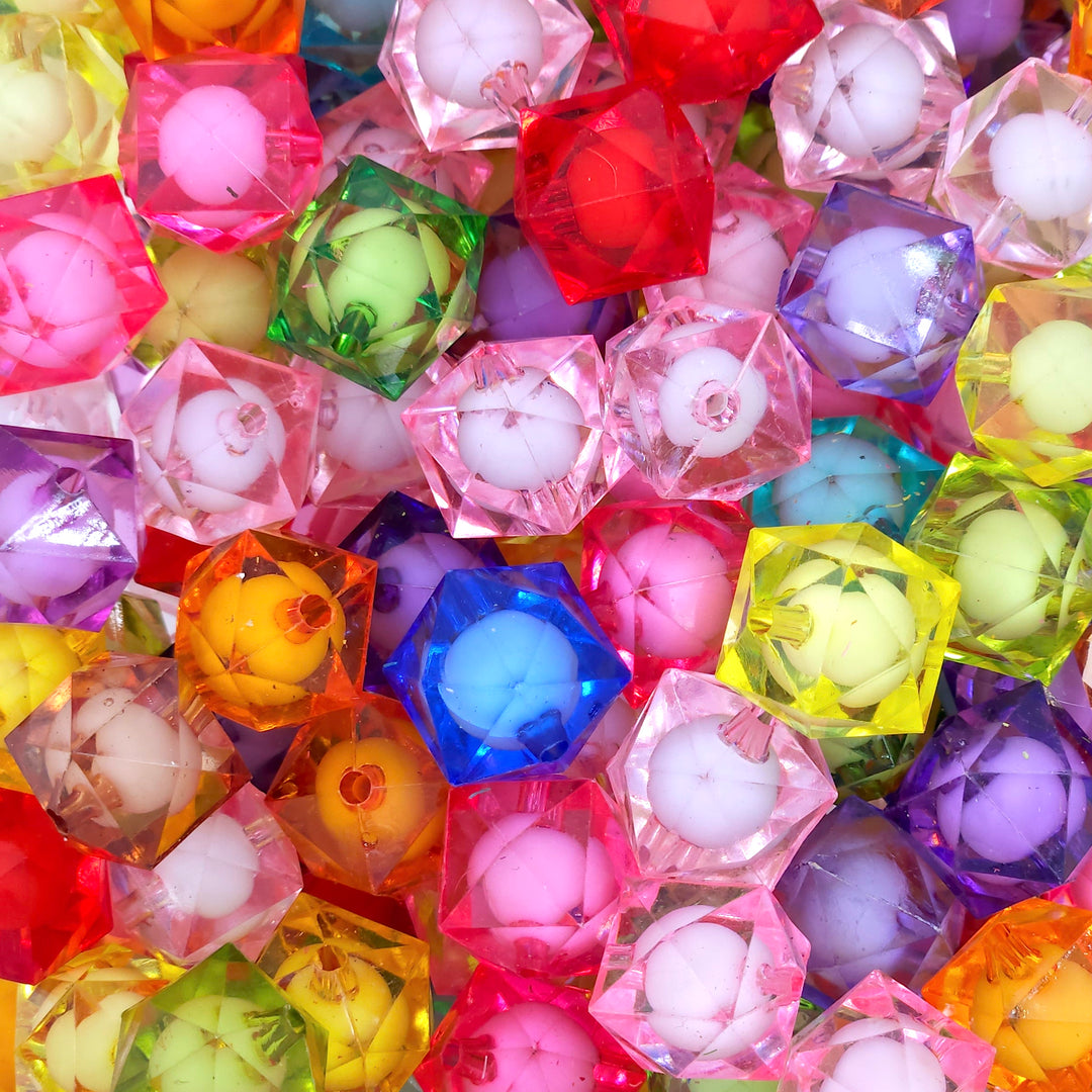 16mm Assorted Color Faceted Cube Acrylic Bead mix (10 beads)