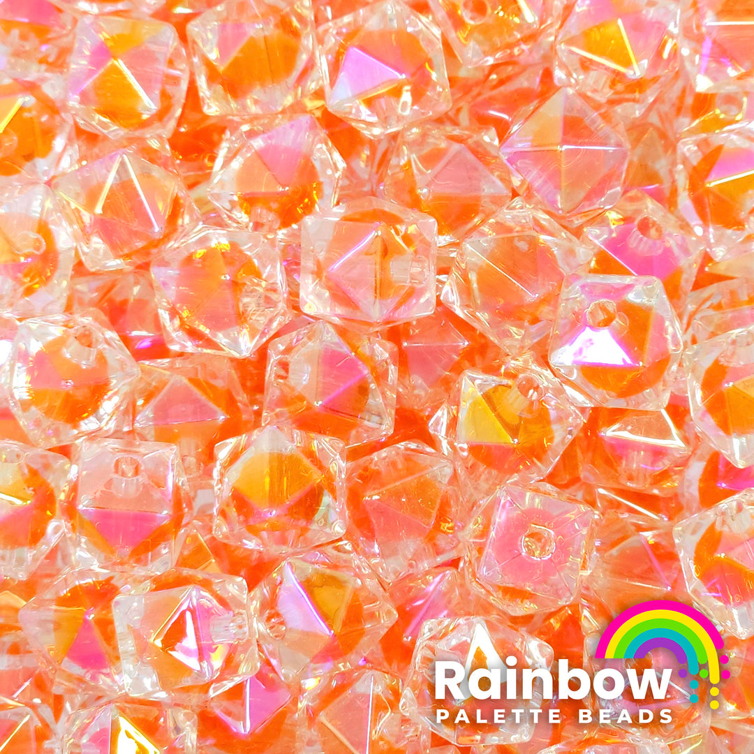 16mm AB Orange Bead-in-Bead Hexagonal Acrylic Beads