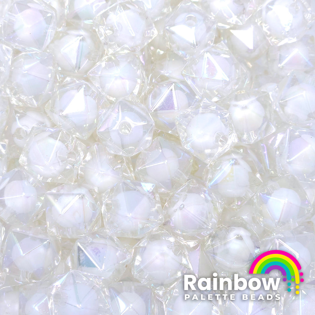 16mm AB White Bead-in-Bead Hexagonal Acrylic Beads