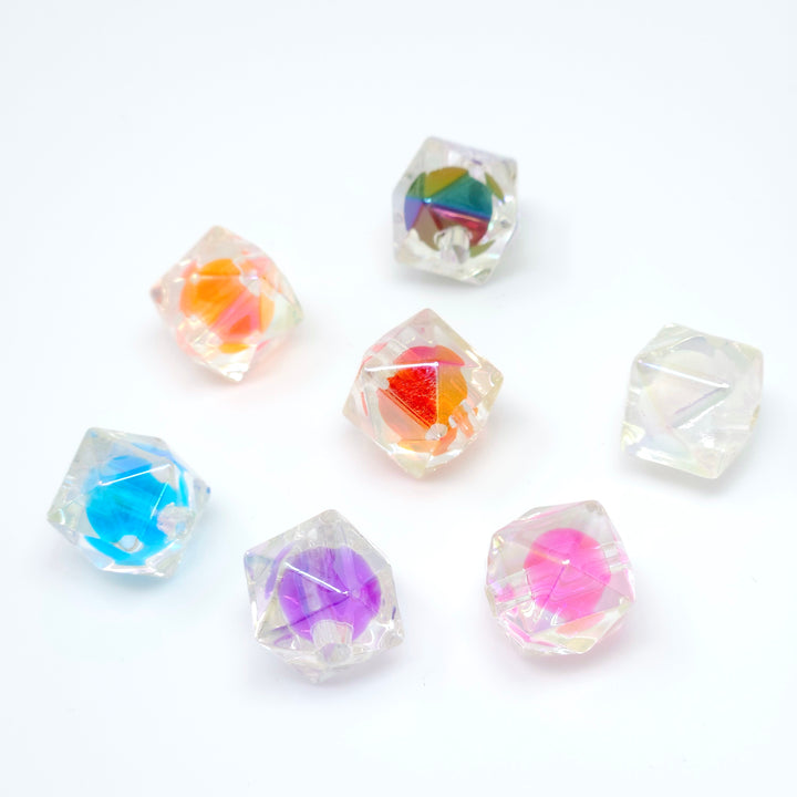 16mm AB Assorted Color Bead-in-Bead Hexagonal Acrylic Bead Mix (10 beads)