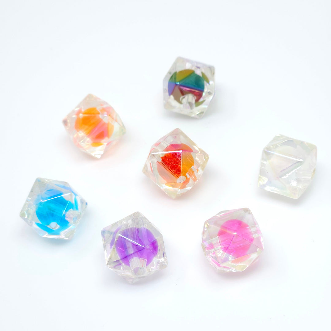 16mm AB Assorted Color Bead-in-Bead Hexagonal Acrylic Bead Mix (40 beads)