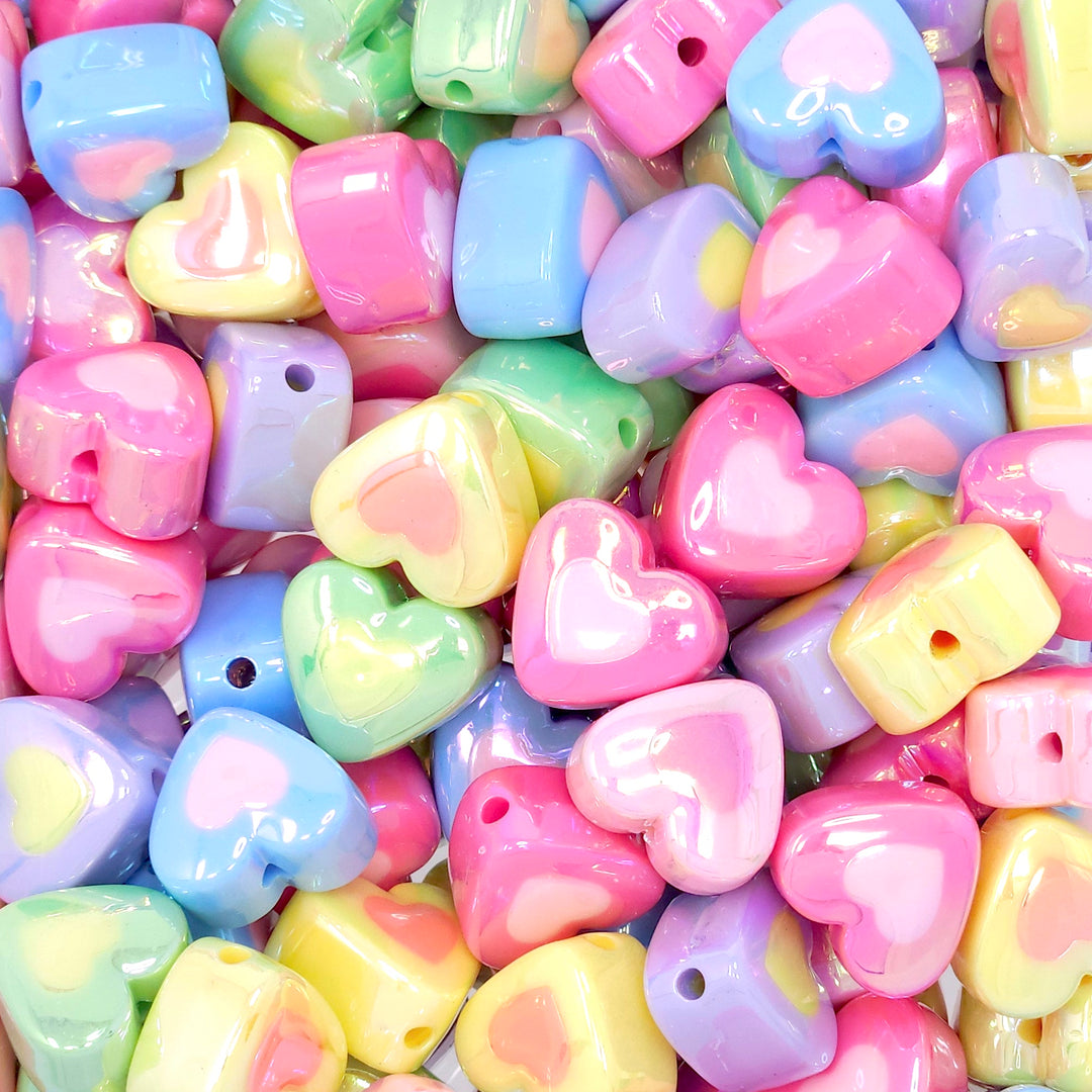 17mm Assorted Color AB Double Heart Acrylic Bead Mix (10 beads)