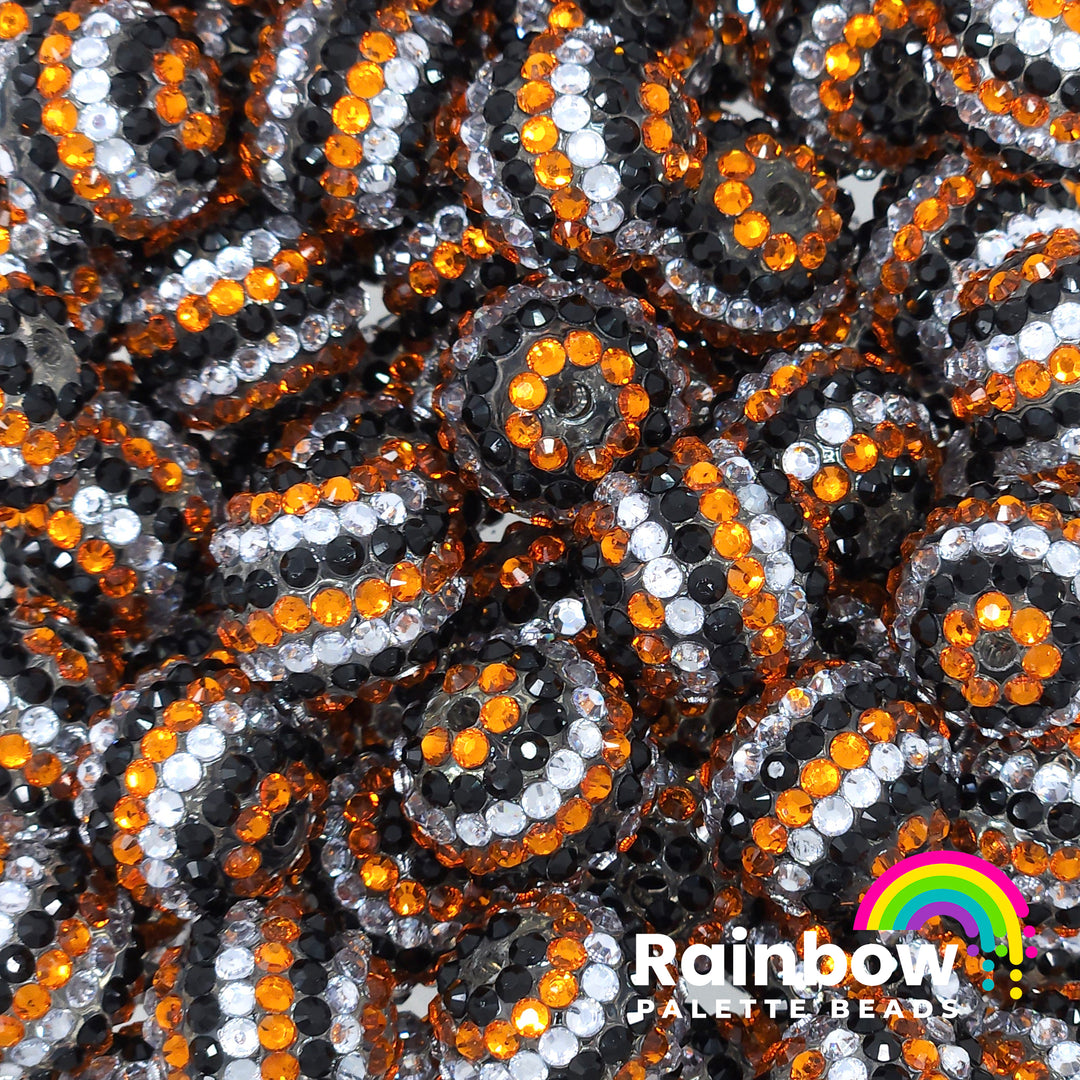 20mm Orange/Black/Silver Stripe Rhinestone Beads (Halloween)