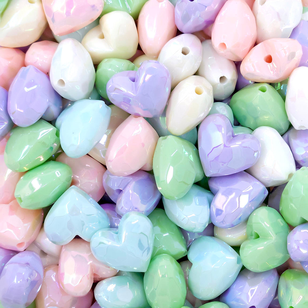 19mm Assorted Pastel Colors AB Faceted Heart Acrylic Bead Mix (10 beads)